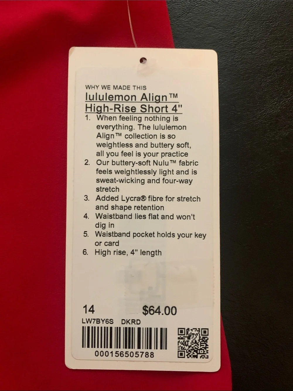 Lululemon 'Dark Red' Align 4in Shorts - Size 14